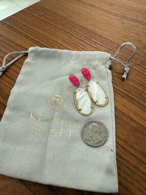 Kendra Scott Iridescent Mother-of-Pearl Drops with Hot Pink Studs